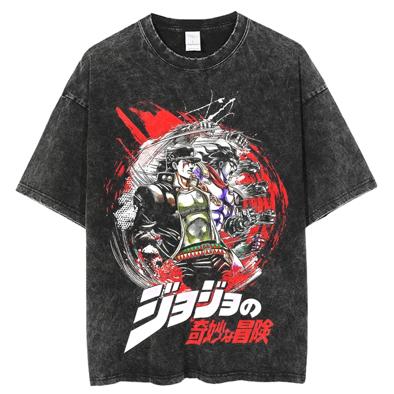 New Anime JoJo\'s Bizarre Adventure Vintage Washed Tshirts jojo T Shirt Harajuku Oversize Tee Cotton fashion Streetwear