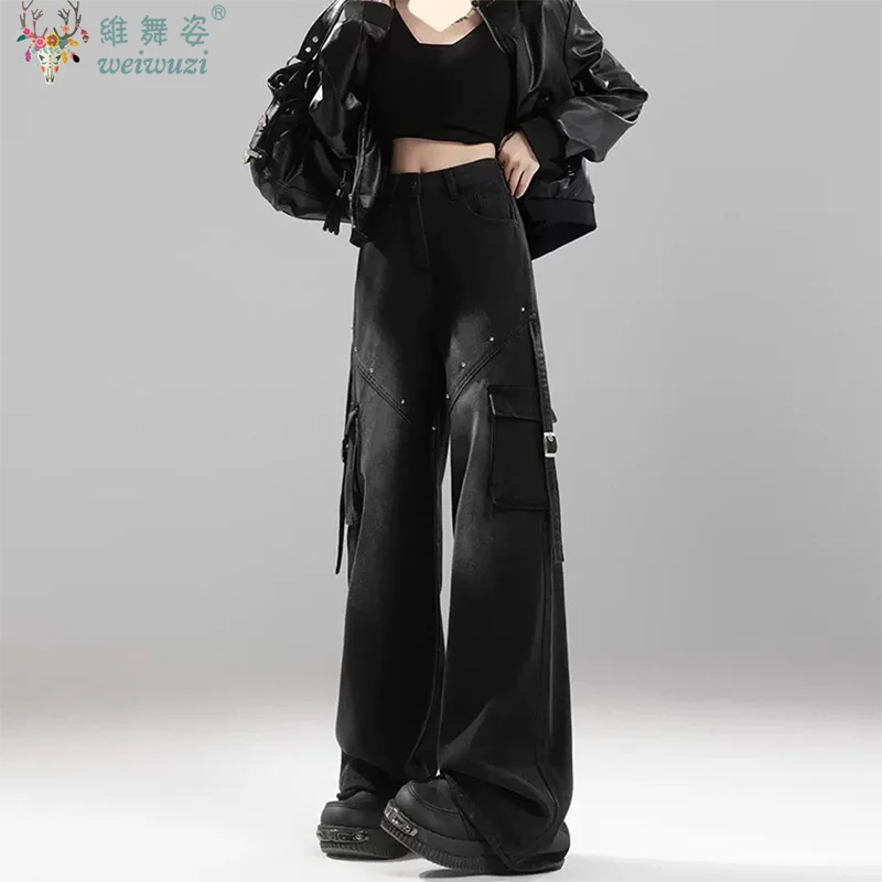 Pantalones vaqueros de mujer estilo americano pantalones Cargo de mezclilla Otoño/Invierno pantalones góticos de cintura alta ropa de trabajo suelta pantalones de pierna ancha Hip-hop