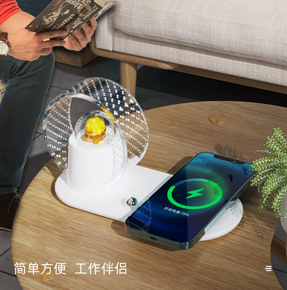 Projektowana bezprzewodowa stacja ładująca do telefonu Stacja ładująca 15 W z dotykową lampką nocną