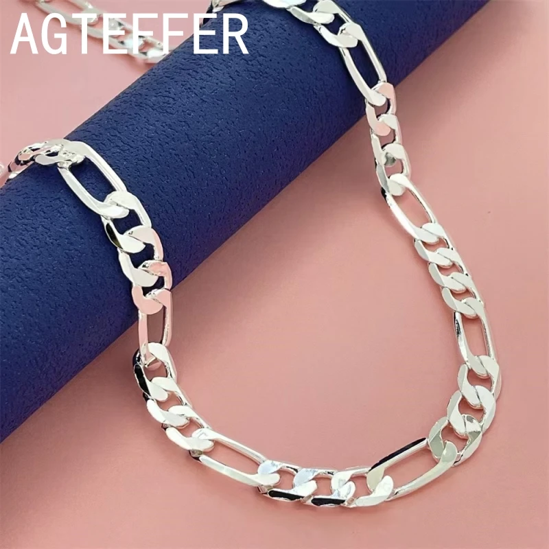 925 Sterling Silver 8MM 16-30 Inches Figaro Chain Men Necklace For Women Fashion Jewelry Wedding Engagement Accessories Party