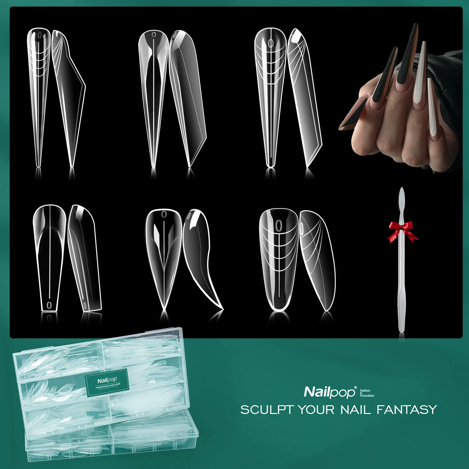 

Nailpop 6-in-1 Dual Nail Forms Kit with Oversized Top Number Markings, Multiple Shapes Full Cover Acrylic Nail Tools 168 pcs/box