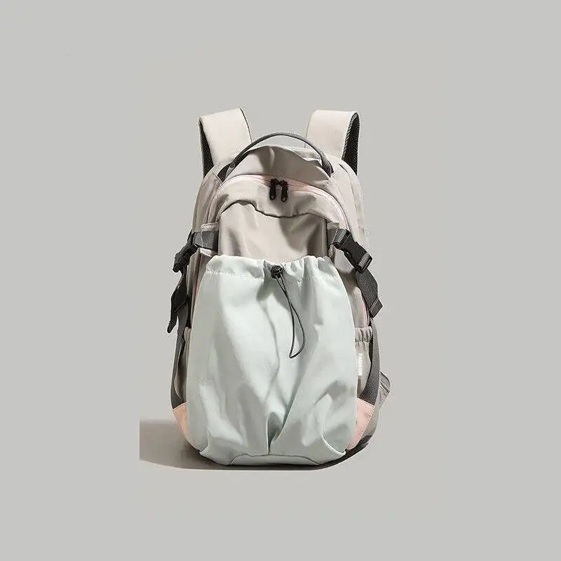 Fashion Nylon Backpack with Drawstring Side Pocket Adjustable Padded Straps for Outdoor Daily Use Large Capacity Shoulder Bag