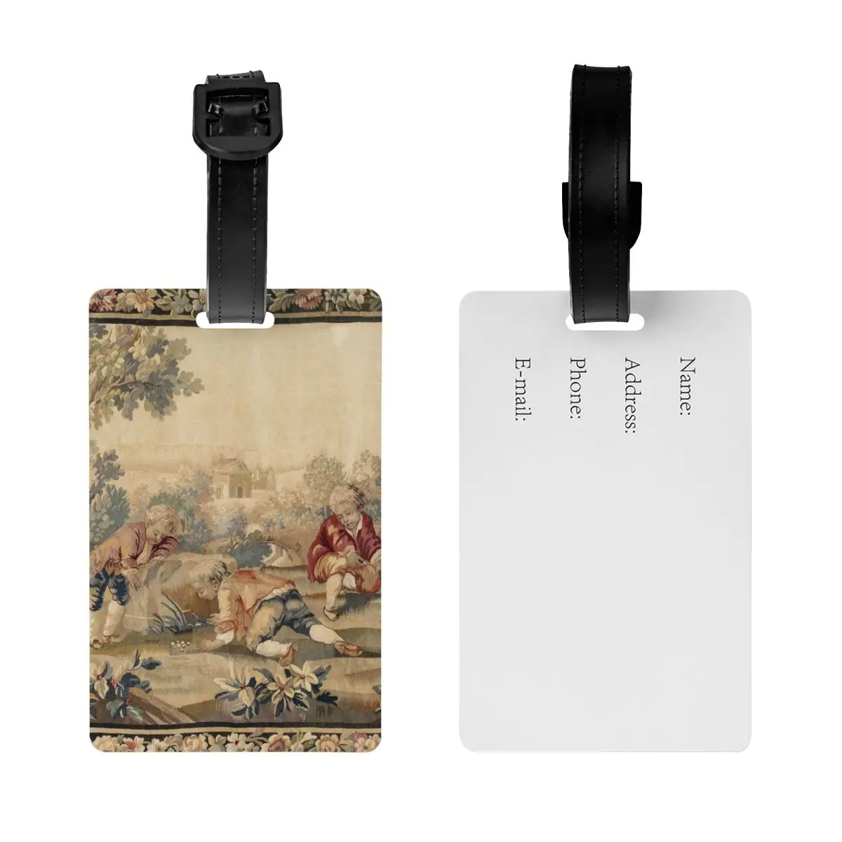 Custom Aubusson Antique Tapestry Luggage Tag Privacy Protection Boho French Flowers Baggage Tags Travel Bag Labels Suitcase