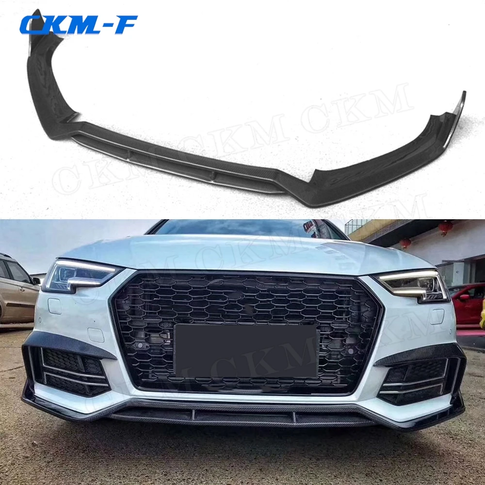 Car Racing Two Layer Carbon Fiber Front Bumper Lip Chin Spoiler Splitters for Audi A4 S4 B9 2017 2018 2019 Body Kits Accessories