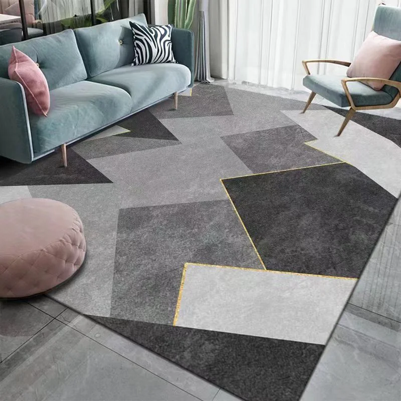 VIKAMA Grey Abstract Geometric Area Rug Minimalist Curve Pattern Non Slip Washable Floor Mat Living Room Bedroom Home Decor