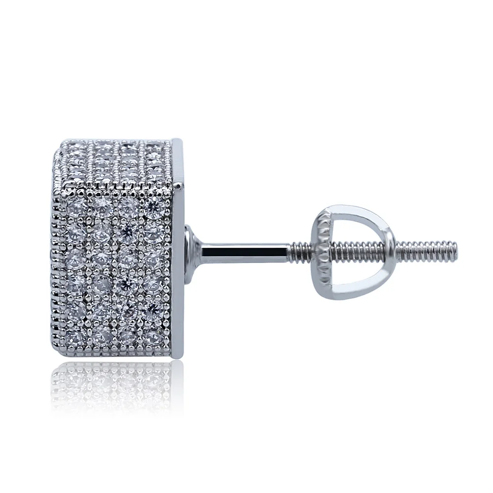 TOPGRILLZ Gold Silver Color Iced Out Cubic Zircon 8mm Square Stud Earring Men Women Trend Jewelry Gifts With Screw Back Buckle