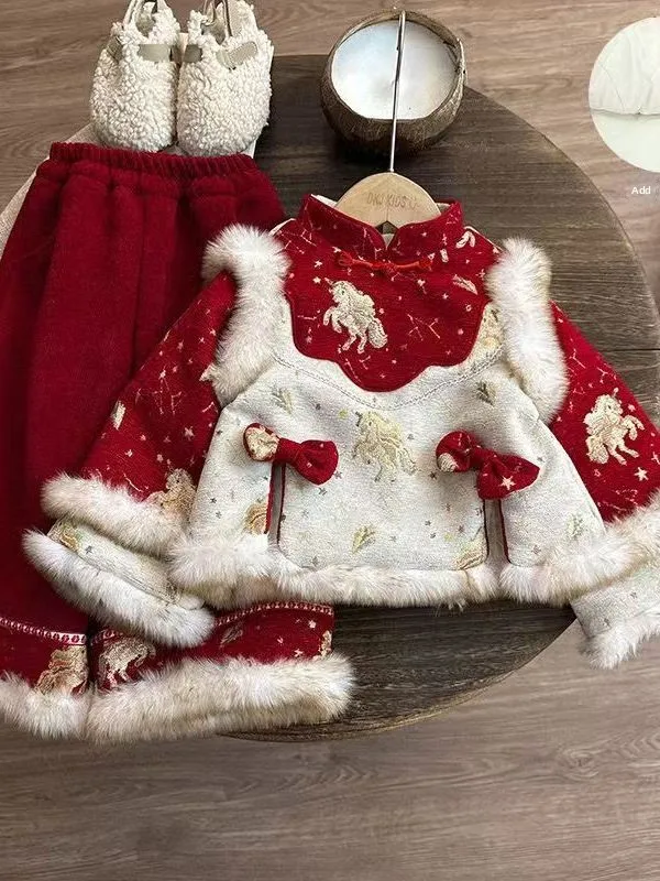 

Тайная новогодняя одежда для выступлений для девочек, традиционные китайские теплые зимние наряды ханьфу, праздничные костюмы для маленьких девочек