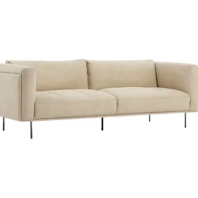 small apartment living room Italian minimalist straight row double seat combination fabric sofa module solid wood curved