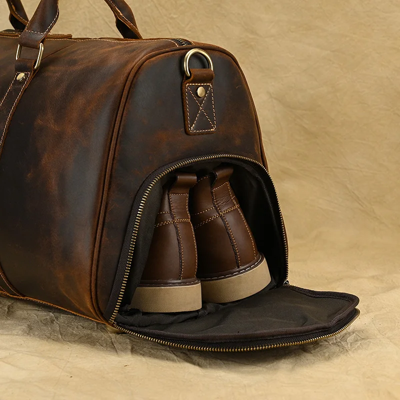 Luufan-Bolsa de equipaje de viaje de cuero genuino para hombre, bolso de mano de gran capacidad, Estilo Vintage, ideal para fin de semana