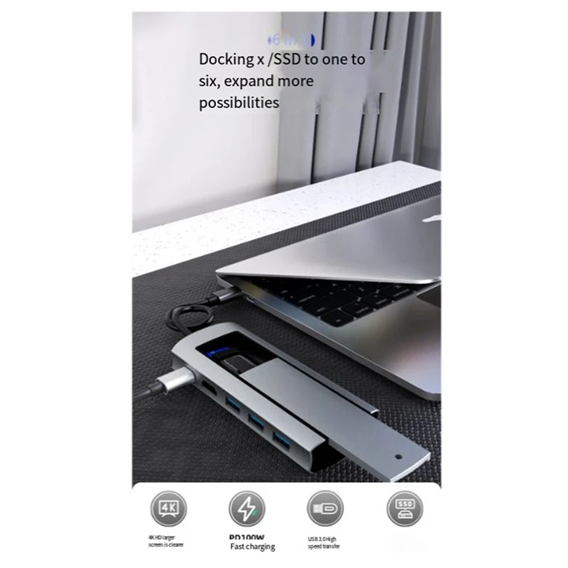 6-In-1 USB Type-C Docking Station Multi-Function Fast Charging Station Docking Station SATA Single Agreement Easy To Use