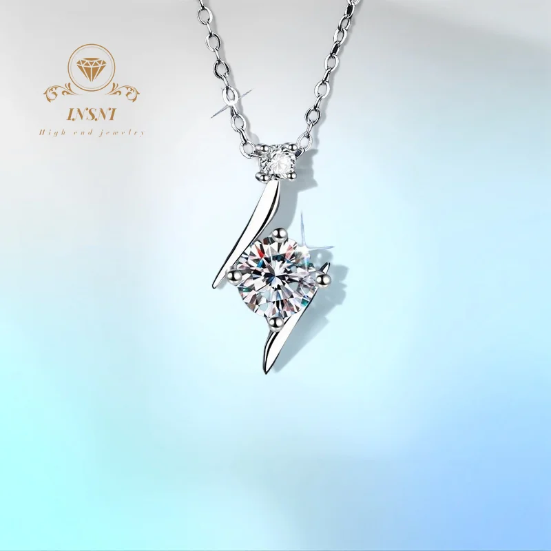 

1ct D Color Moissanite S925 Silver Lightning Bolt Star Clavicle Chain Pendant Certified Women's Jewelry Trendy Accessories