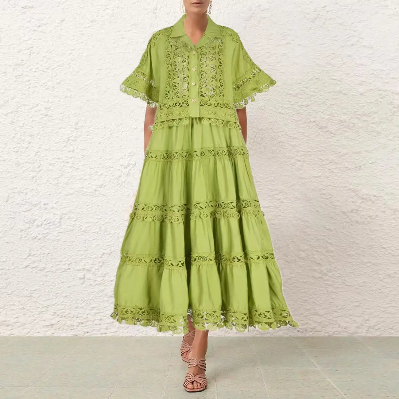 Australisch luxe ontwerp lange kanten hanger pure kleur f rokset Ele Faionable dameskleding lente 2025, collectie