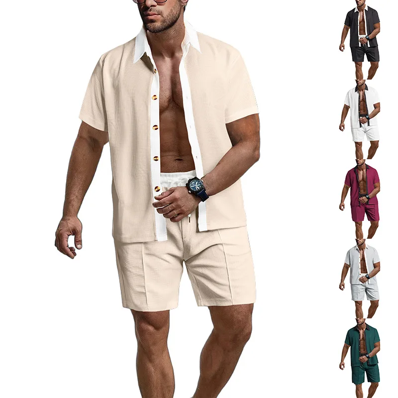 

Летний повседневный американский ort Sve orts Set Color Blo Beach Outdoor irt orts Ансамбль Мужская смесь полиэстера