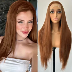 Light Brown Wig Long Silky Straight Synthetic Free Part 13X4 Lace Front Brunette Colored Wigs for Women Daily Party Cosplay