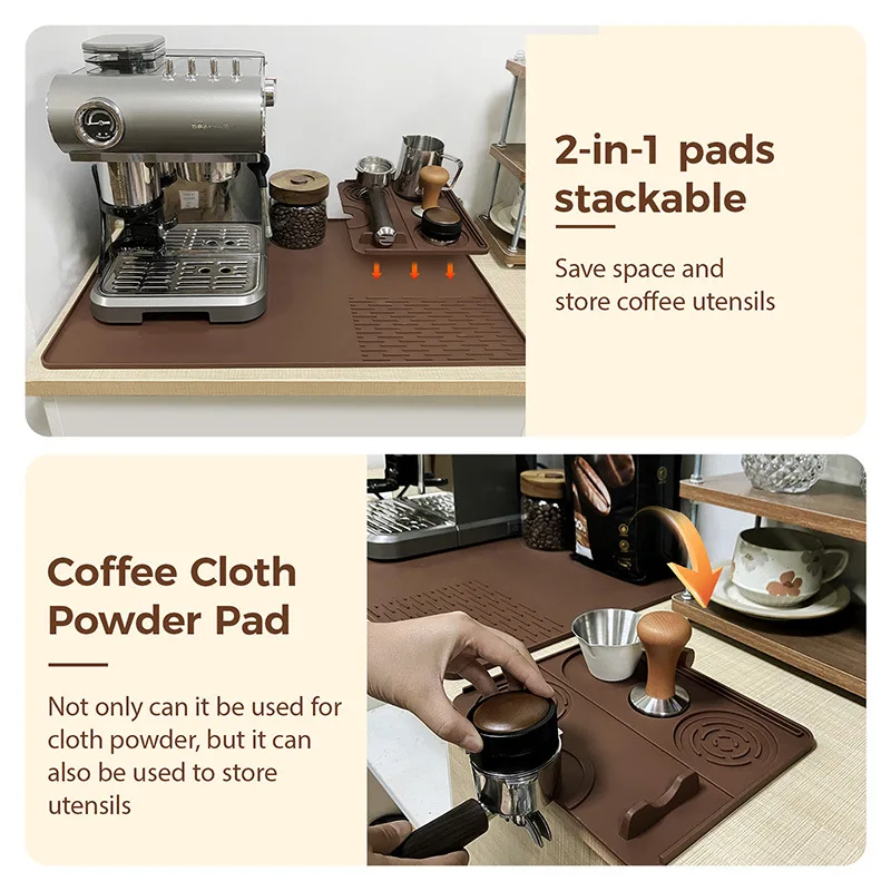 Heat Resistant Silicone Coffee Machine Mat Non Slip Drying Rack 2 in 1 Cup Tray Shockproof Countertop Protector