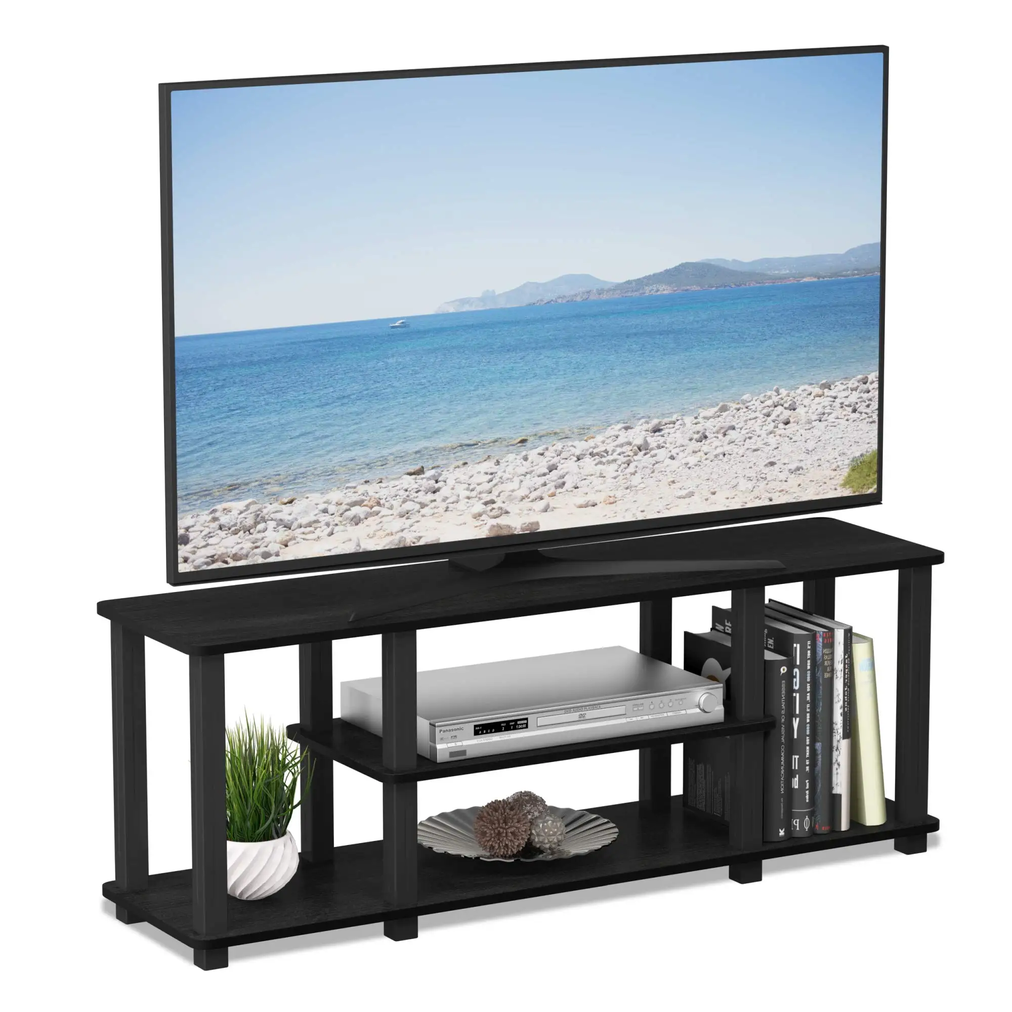 

20 Pounds Turn-N-Tube No Tools 3D 3-Tier Entertainment TV Stand up to 50 inch TV, Square Tubes, AmericanoBlack