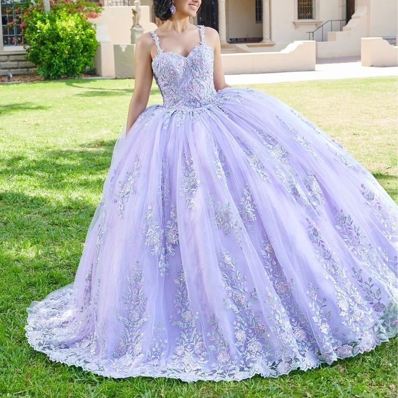 Lilac Sexy Off The Shoulder Ball Gown Quinceanera Dress Applique Lace Beads Tull With Cape Ribbons Corset Vestidos 15 De XV Años