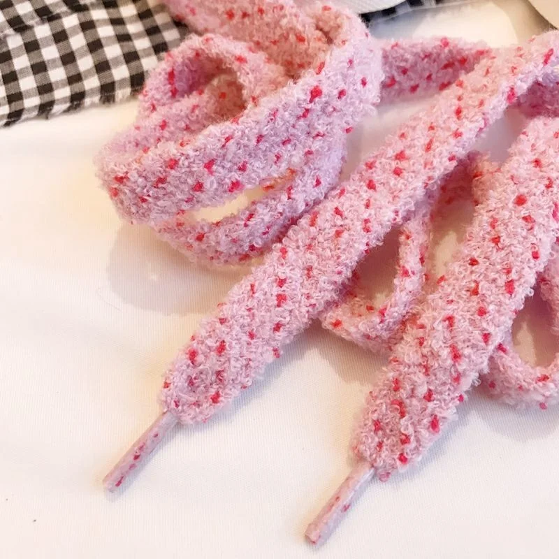 

Новые модные розовые волосатые мягкие шнурки для девочек, милые женские парусиновые белые туфли с высоким берцем, аксессуары на шнурках