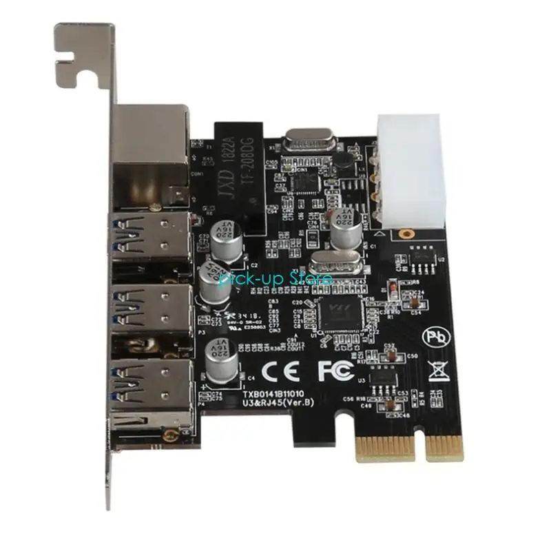 Q5WA PCI-E إلى USB 4 منافذ (4 USB3.0 +1 بطاقة توسيع RJ45 PCI E بطاقة محول USB
