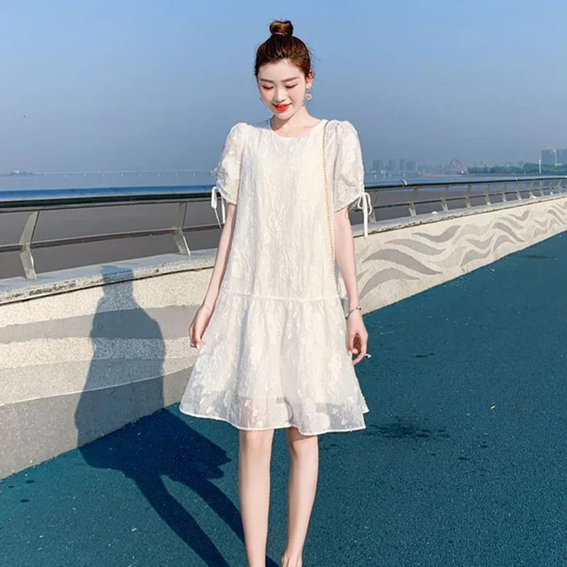 

French Style Sweet White Shirt Skirt for Women's Summer New 2024 Loose Slimming Belly Covering Age Reducing A-line Dress