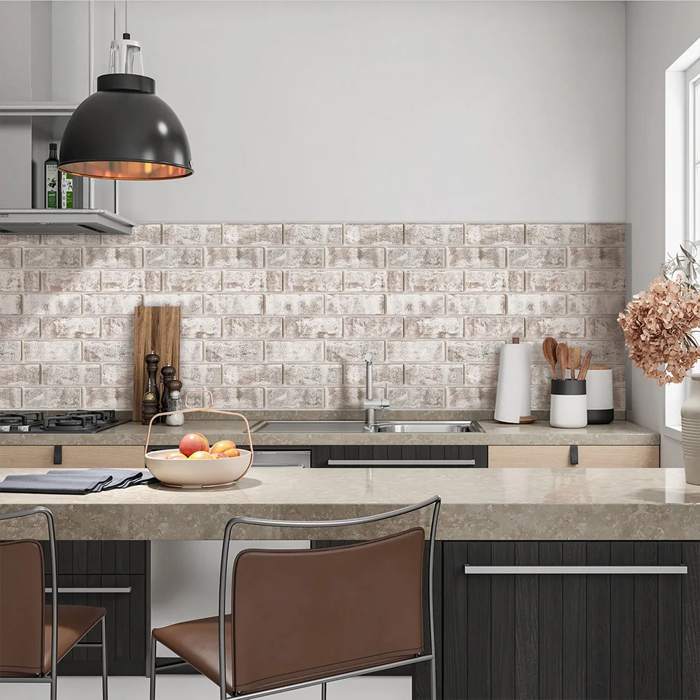 Imagem -02 - Whitewash Brick Peel And Stick Wall Tile Auto-adesivo Falso Painel Adesivo Backsplash 10 Pcs 3d