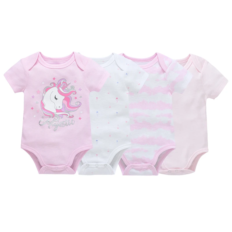 4 шт./компл., одежда для малышей, комбинезон для девочек, боди из 100% хлопка Bebe, одежда для младенцев с единорогом, комбинезон с короткими рукавами для детей 0-12 месяцев