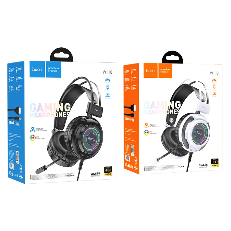 HOCO Játék vezetékes headphone vel Erőtan RGB ligh Játék Ribillió Mérséklés microph Távbeszélőkagyló számára Számítógépes PC gamer 50MM vezető