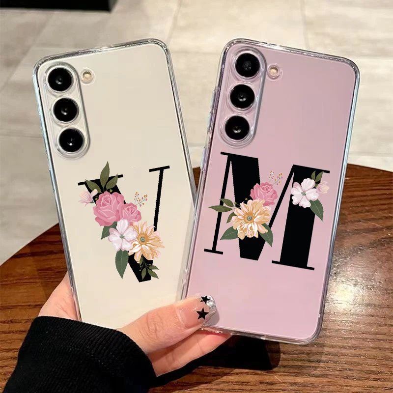 Flower Letters V Phone Case For Samsung A56 A36 A26 A54 A52 A50 A70 A40 A12 A14 A16 A22 A24 A42 A34 A32 5G A04s A06 Cover