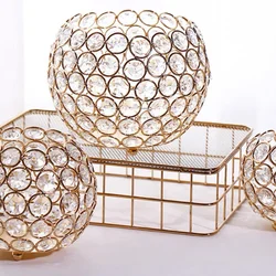 Gold Crystal Candle Holder for Wedding Centerpiece Tealight Candlestick Holder for Table Decor Fireplace Candelabra Home Decor