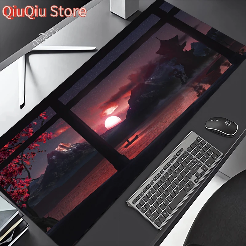 Death and Life Landscape Art Flower Mouse Pad Cherry Blossoms Speed Keyboard Mat Black Floral XXL Rubber Gaming Mousep