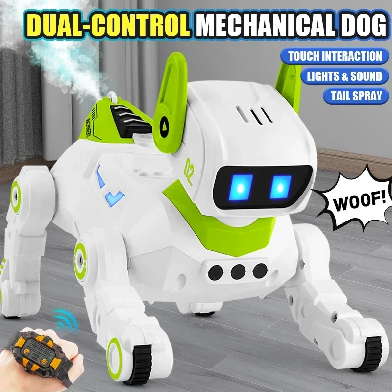 

Interactive Remote Control Robot Dog 2.4G 4Wd Remote Control Mechanical Dog with Light Sound Spray Electric Animal Pet for Kids