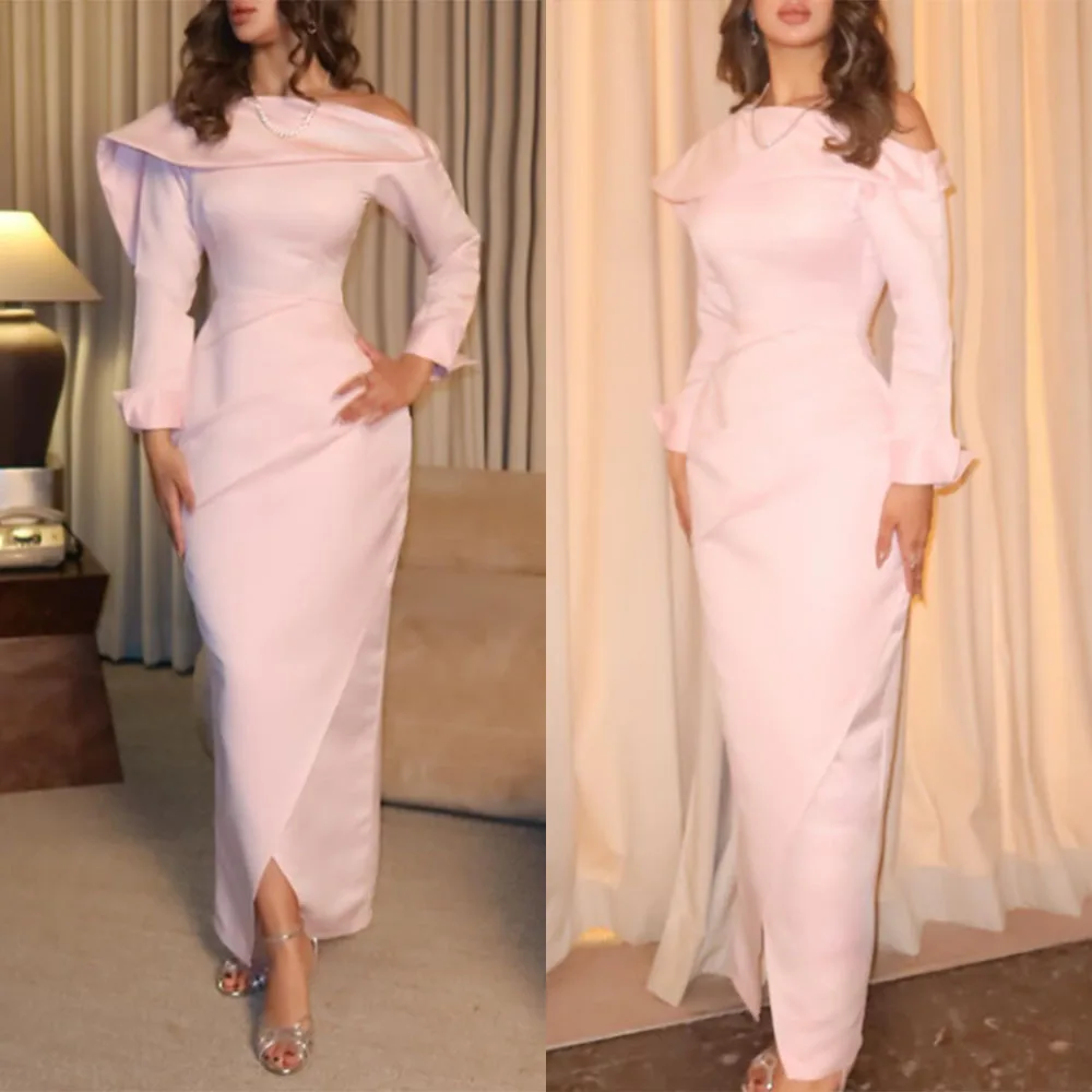 

High Quality Customized Strapless Ankle Length Pink Full Sleeves Elegant Dress Women for Wedding Party Evening Gown فساتين حفلات