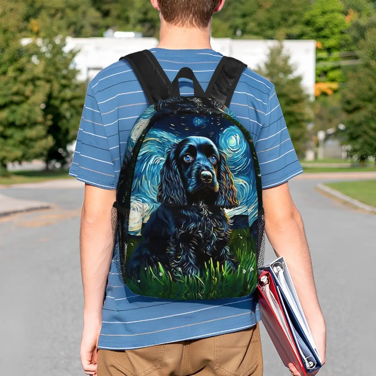 A Cocker Spaniel Puppy Starry Night Backpack Student BookBag Boys Girls School Bag Laptop Shoulder Bags
