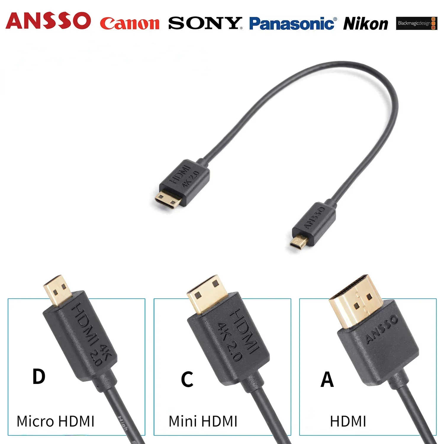 Ansso Micro Single Image Transmission Mini Micro HDMI Compatible With Short thin Flexible cord Scale Armour DJI Hawkeye RSC2