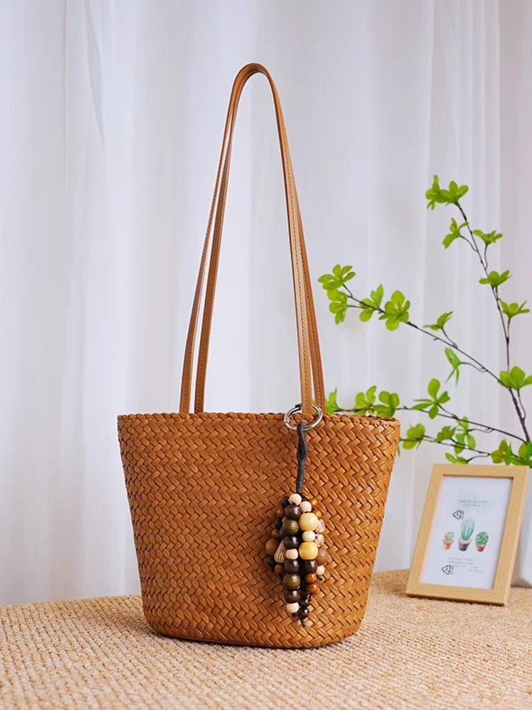 

Fashion Vintage Hand Weave Genuine Leather Women Shell Tote Bag\Handbag Real Leather Lady Underarm Shoulder Holiday Bag