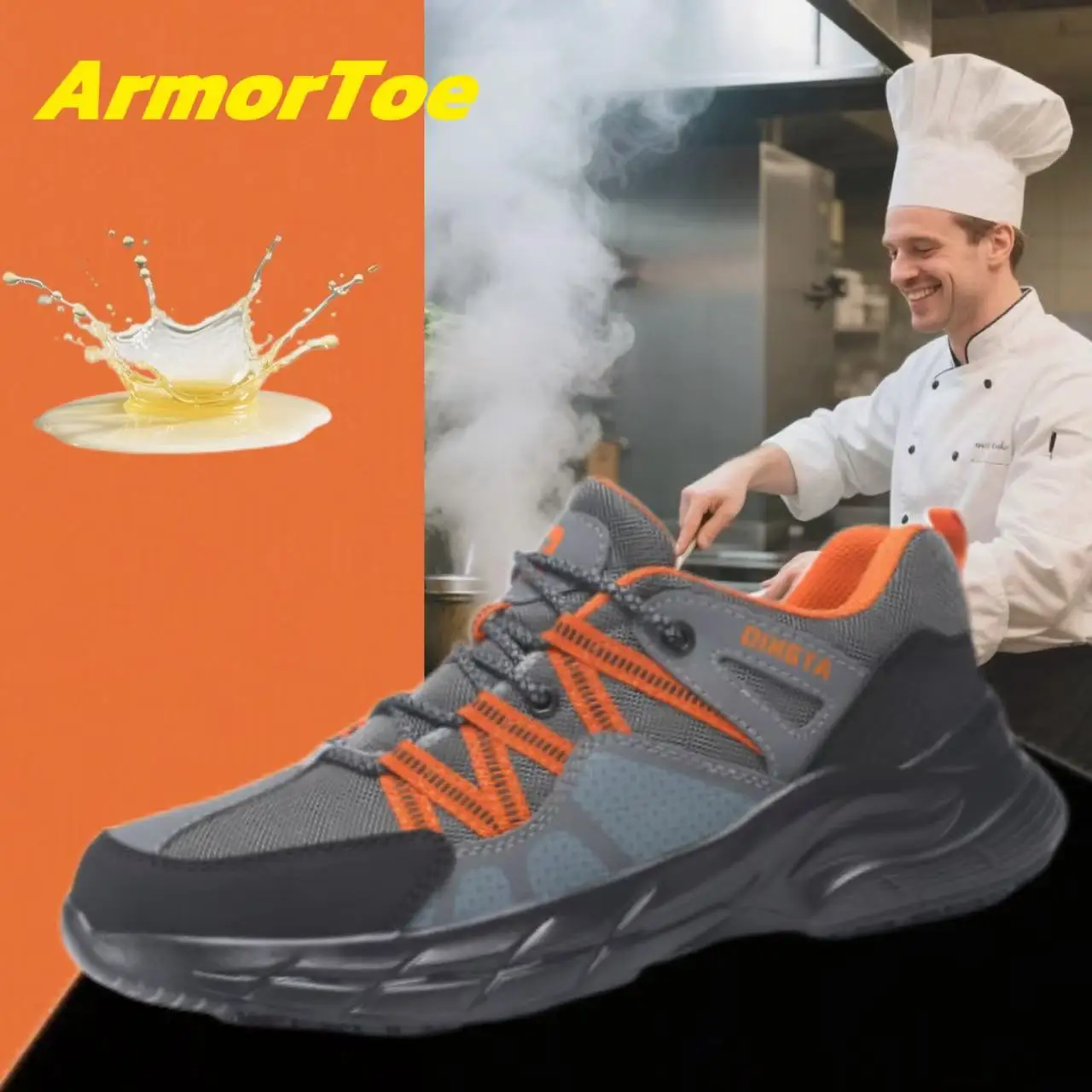 

ArmorToe Chef Shoes Professional Non-slip Shoes Comfortable Waterproof Oilproof Work Shoes Lightweight #Armor5000