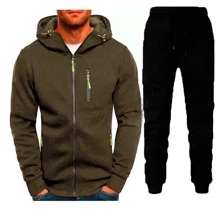 

A New Men's Fashion Hooded Casual Long-sleeved Shirt And Long Pants With Four Zippers A Solid Color Fitted Pullovers Hoodie