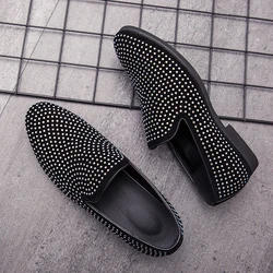 New Fashion Crystal Glossy Men Leisure  Slip-on Loafers Male Party Leather Shoes Social Shoes Summer Soft Breathable Dress Shoes