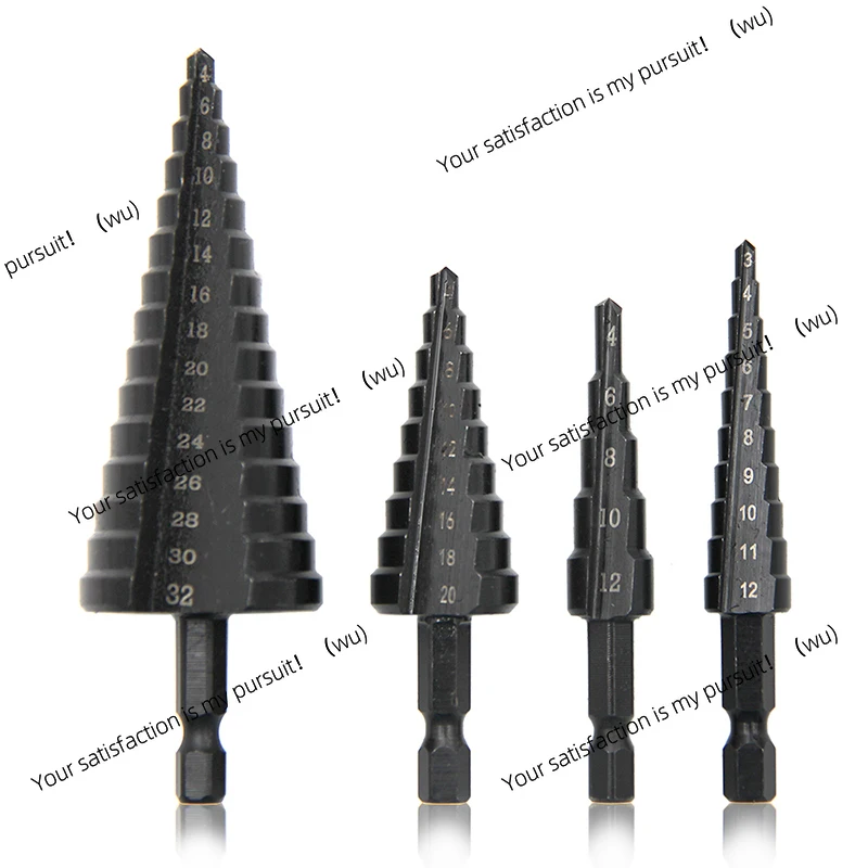 ZOCI-Hexagonal shank straight groove black step drill bit 3-12/4-12/4-20/4-32mm reaming step drill tower drill tool set
