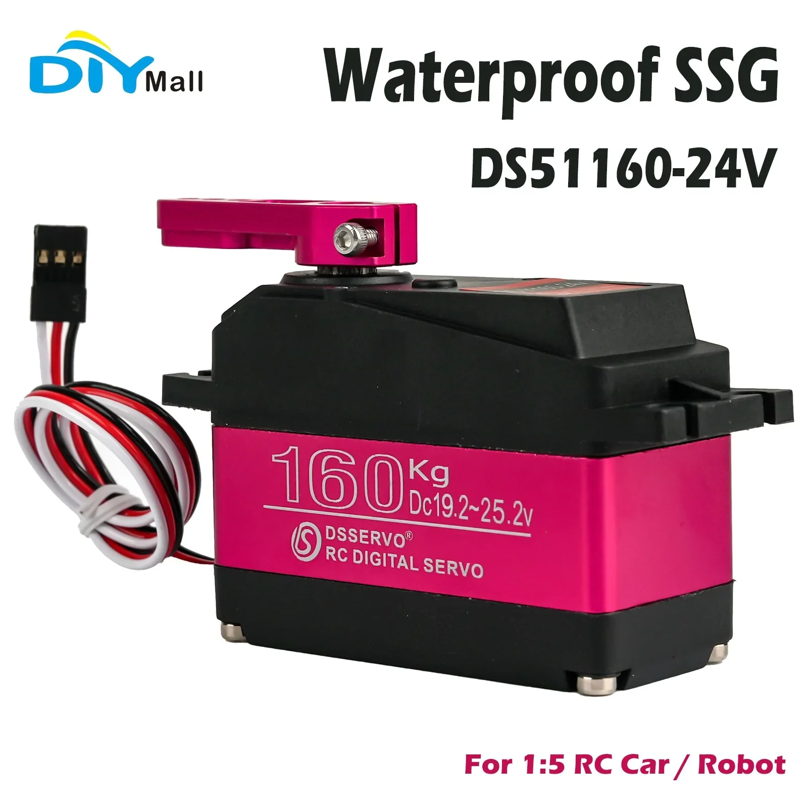 Digital Servo 160kg Waterproof IP66 24V 180/270 Degree with 18T Servo Arm Suitable for 5:1 RC Car/Baja Car