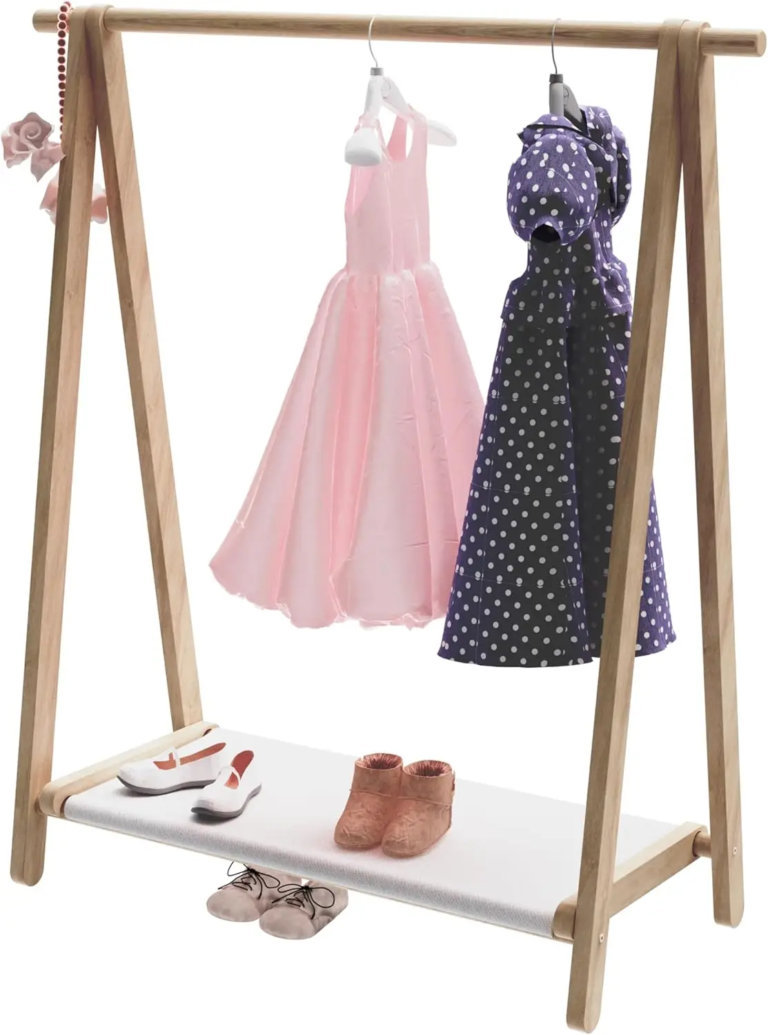 

Вешалка для детской одежды с полкой для хранения, органайзер из цельного дерева для платьев и костюмов, простая сборка (38 дюйма Ш x 44 дюйма В)