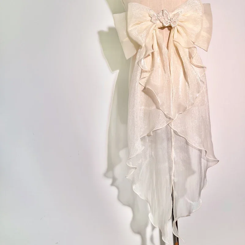 33x75cm Ruffle Wedding Bow with Ruffles Tulle Lolita Bridal Dress Decor Bow Knot Belt Women Knot Bridal Accessories
