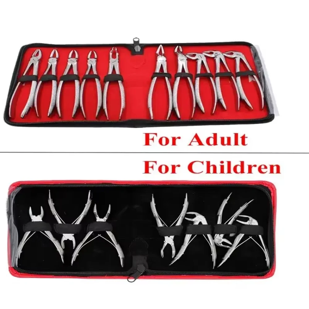 7pcs Kids Dental Forceps/10pcs Adult Tooth Extraction Kit - Stainless Steel Dental Pliers for Dentist & Clinic Tools
