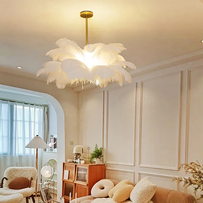 Nordic Creative Living Room LED Pendant Lights Ostrich Feather Lamp Lighting Home Decoration Interior Design Art Pendant Lamp