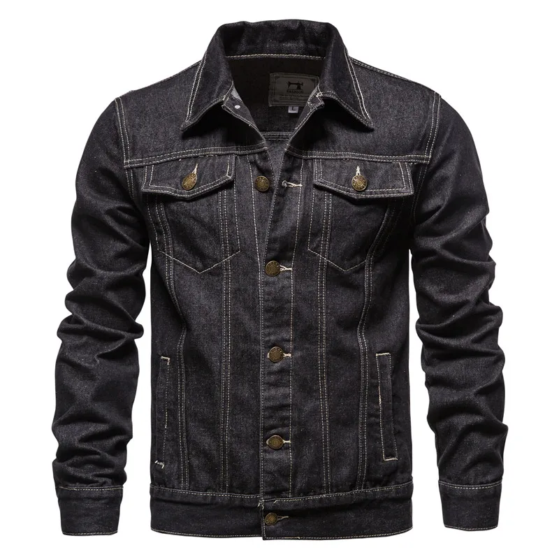 Chaquetas vaqueras lisas para hombre, chaquetas vaqueras Vintage a la moda para motocicleta, abrigos informales de algodón ajustados en negro y azul para otoño 2024