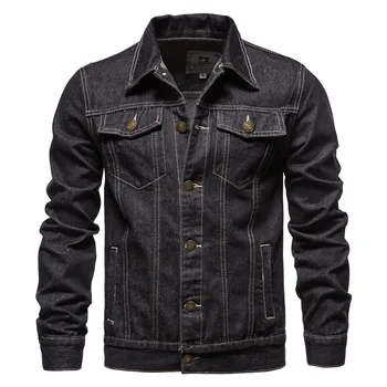 2025 Autumn Men Solid Denim Jackets Fashion Motorcycle Vintage Jeans Jackets Hommes Slim Fit Cotton Casual Black Blue Coats 5