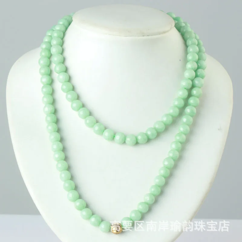 

a Goods 7mm Green round Bead Jade Necklace Jewelry Wholesale
