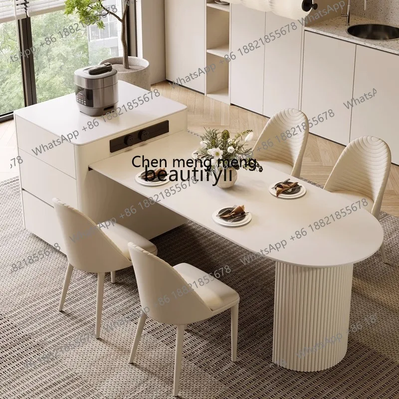 z183 Semicircular island table dining table integrated household slate retractable small apartment French light luxury high-end