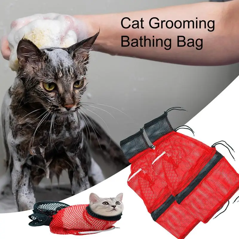 Cat Washing Bag Cat Grooming Bag Anti-Scratch Breathable Mesh Restraint Shower Bag Multifunctional Grooming Bag For Medicine