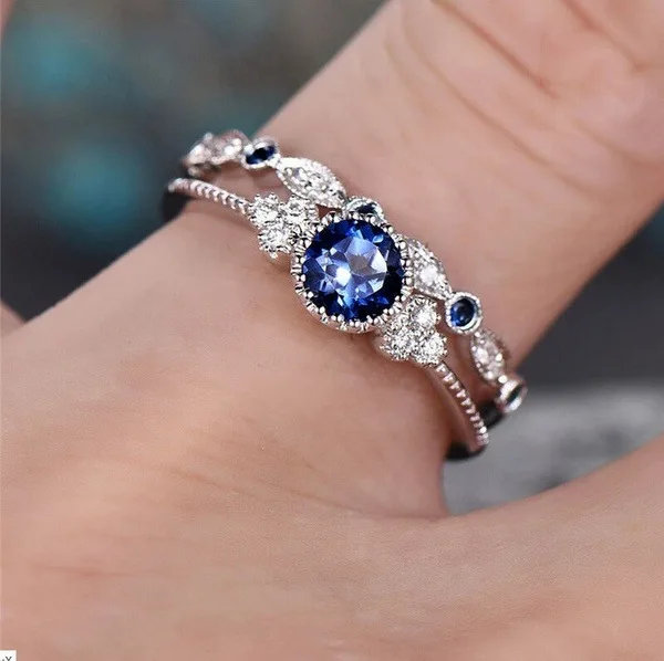 Hot Sale S925 Sterling Silver Ring New Emerald Zircon Women's Fashion Sapphire Engagement Set Ring Ideal For Wedding